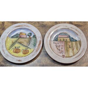 Pair of Vietri Made in Italy Salad Plates Country Theme